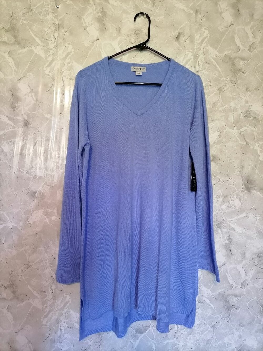 1X Catherines womens tunic blouse blue 3/4 sleeve stretch Plus 100% acrylic